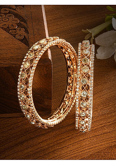 Fida Luxurious American Diamond  Gold Plated Bangle Set for Women (2.6)