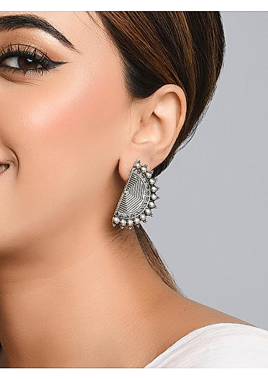 Fida Ethnic Silver Plated Bold Stud Earrings For Women
