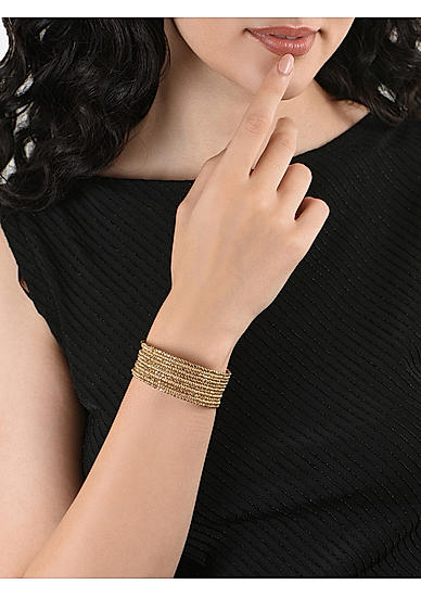 Toniq Lovely Gold Plated Beads Fusion Look Alloy Cuff Bracelet For Women 