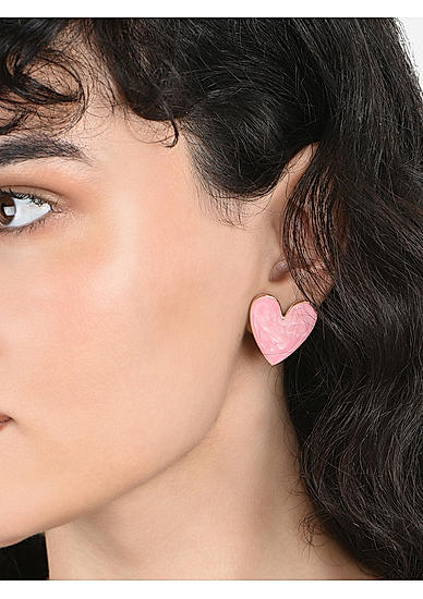 Toniq Appealing Pink Gold Plated Heart Enamel Casual Look Alloy Stud Earring For Women 