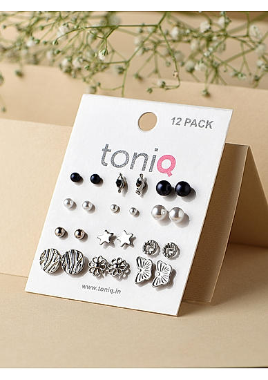 Toniq Classy Multicolor Silver Plated Butterfly Pearl Casual Look Alloy Set of 12 Earring For Women