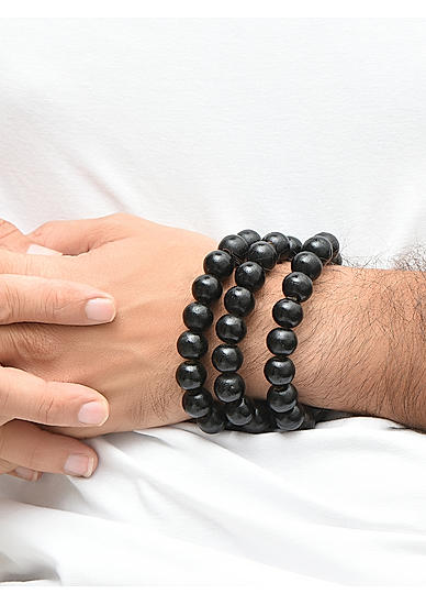 The Bro Code Glamorous Black Stack Beads Party Look Alloy Bracelet Set Of 3 For Men