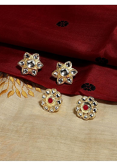 Set of 4 Kundan Gold Plated Floral Stud Earring 