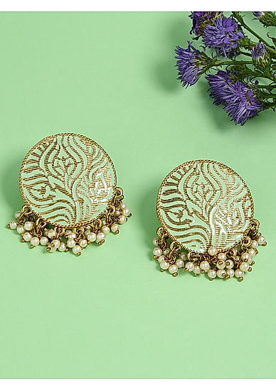 Pastel Mint Green Beads Gold Plated Spherical Stud Earring