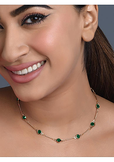 Toniq Gold Plated Green Stone Studded Coker Necklace For Women