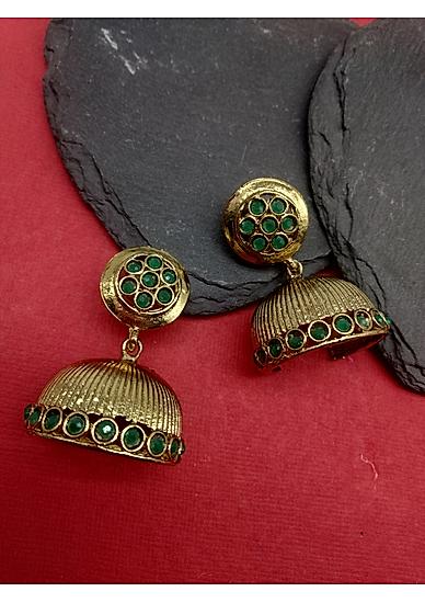 Emerald Gold Plated Textured Jhumka Earring