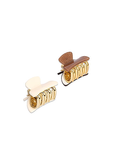 Toniq Set Of 2 Brown and Beige Solid Daily Wear Hair Clips For Women