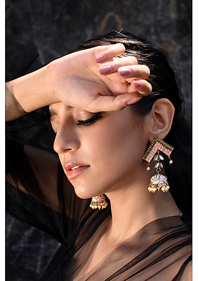 Women Gold-Toned and Pink Contemporary Drop Earrings
