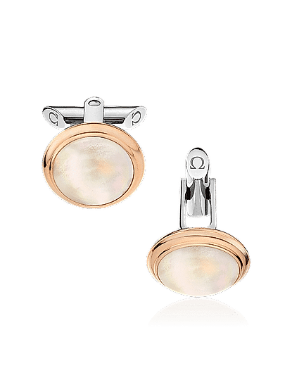 18K Rose Gold, Stainless Steel  2 Mother-of-Pearl Cabochons Cufflinks