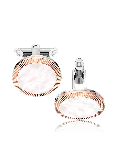 Stainless Steel  Beige Mother-of-Pearl Painted Plates Cufflinks?