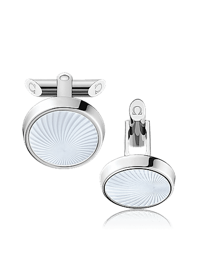 Stainless Steel  Engraved Mother-of-Pearl Cufflinks