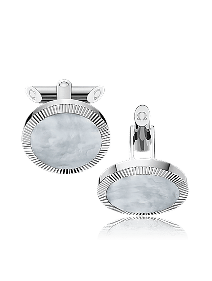 Stainless Steel  Grey Mother-of-Pearl Painted Plates Cufflinks?
