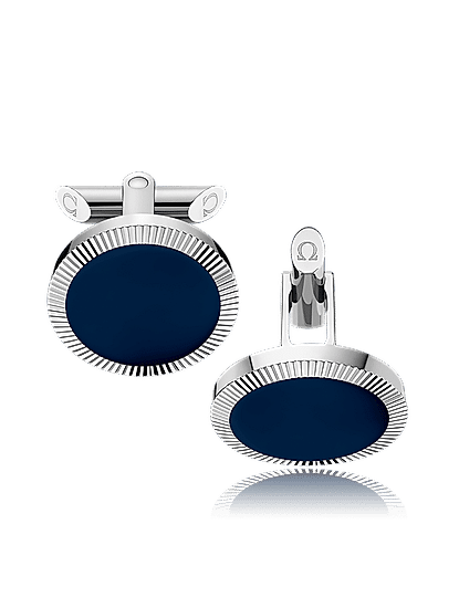 Stainless Steel  Dark Blue Mother-of-Pearl Painted Plates Cufflinks?
