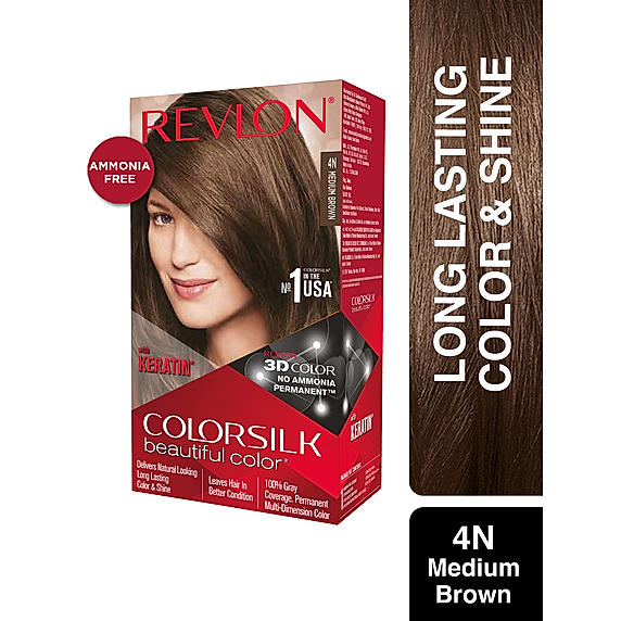 Revlon Colorsilk Hair Color with Keratin - (Medium Brown 4N ,40 + 40ml)