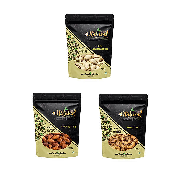 Salted Pista, Salted Almonds & Pepper Cashews - Roller Roaster (400 gms each)