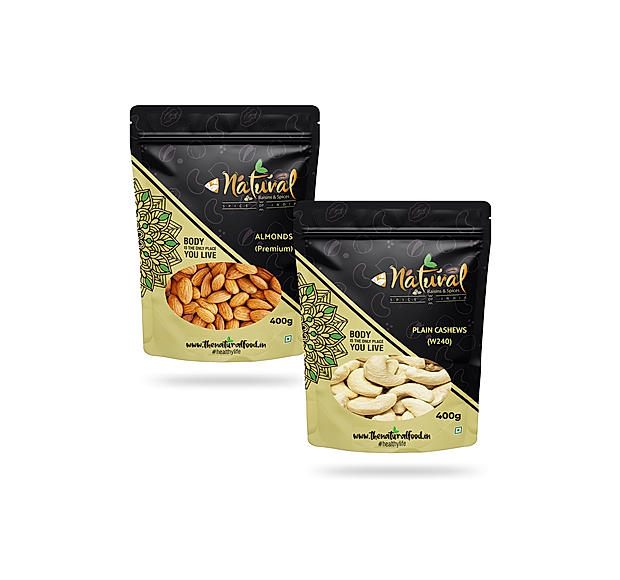 Premium Almonds & Cashew W240 - (400 gms each Combo Pack)