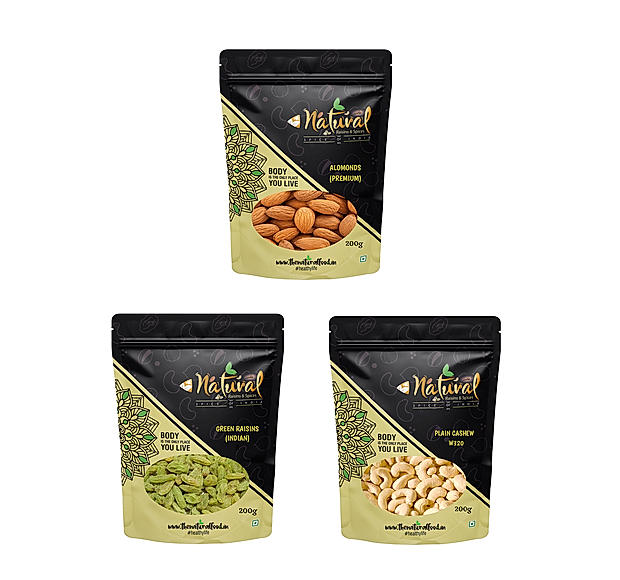 Premium Almonds, Green Raisins & Cashew W320 - Daily Delight (200 gms each)