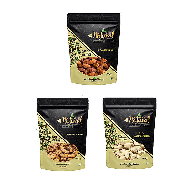 Salted Almonds, Pepper Cashews &  Salted Pista - Crunch 'O' Munch (200 gms each)