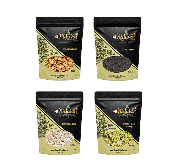 Walnuts(250 g), Sabja, Cucumber & Pumpkin Seeds (200 gms each Combo Pack)