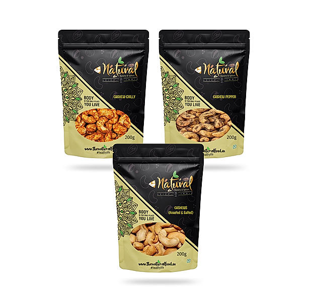 Cashew Chilly, Cashew  Pepper & Cashew Roasted & Salted (200 gm each Combo Pack)