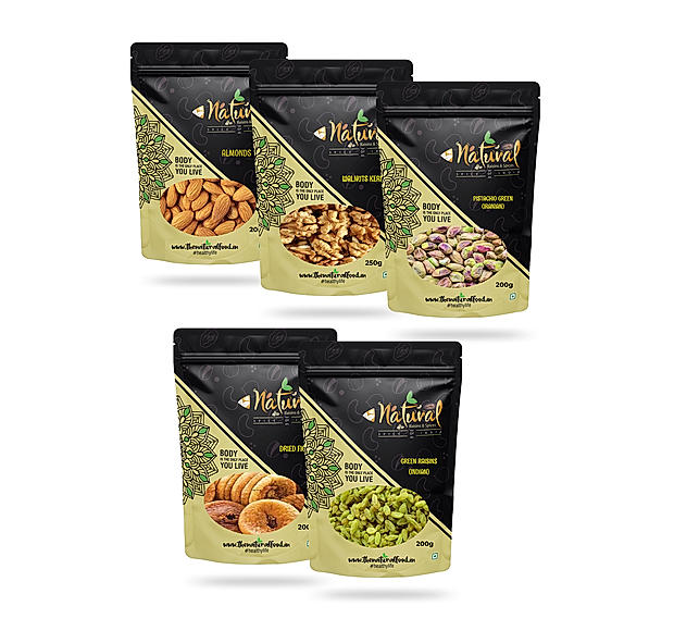  Super Saver Pack - Almonds, Walnuts(250 gm), Pista, Figs & Green Raisin (200 gms each Combo Pack)