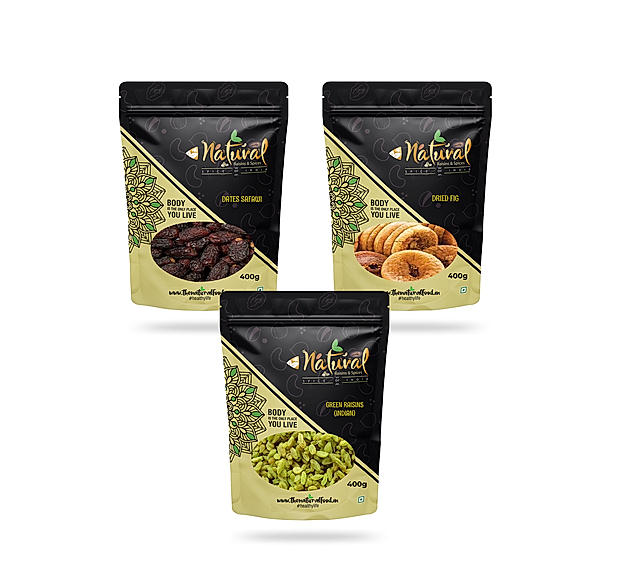 Safawi Dates, Figs & Green Raisin (400 gm each Combo Pack)