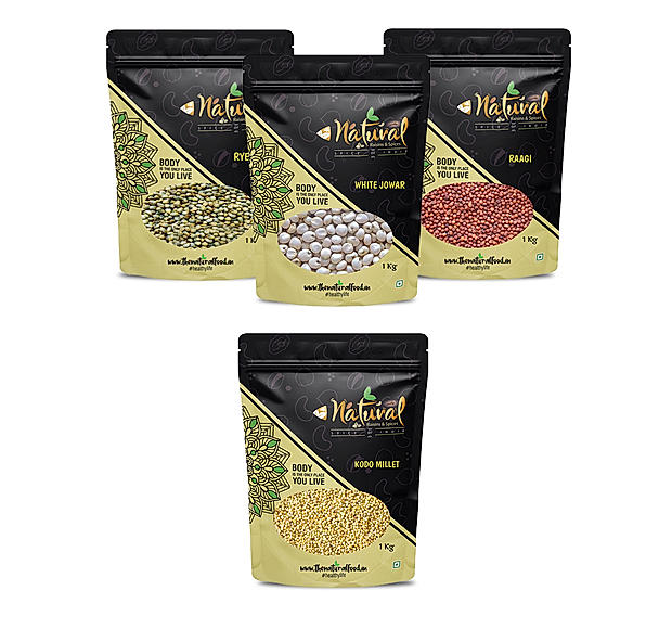 Rye, Ragi, Kodo Millet & White Jowar - Fiber Rich (1 Kg each)