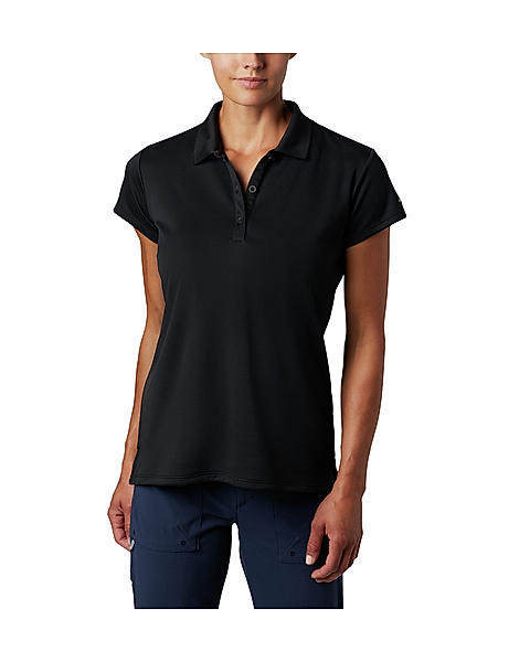 Columbia Women Black Innisfree Short Sleeve Polo T-Shirt (Sun Protection)