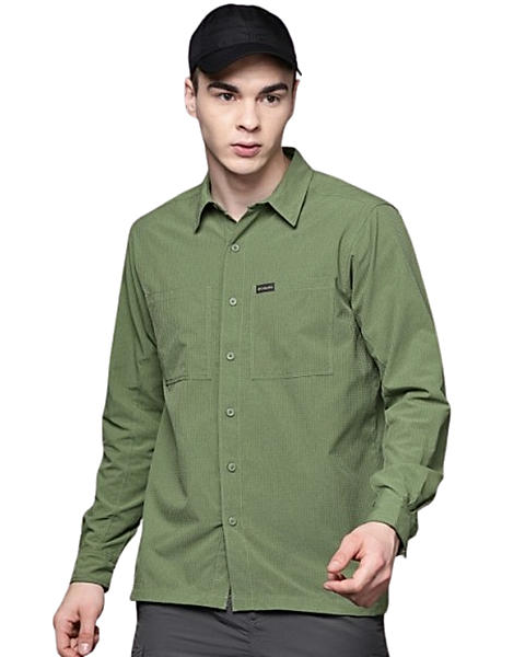 Columbia Mens Green Omni-Wick Black Mesa LW Long Sleeve Shirt