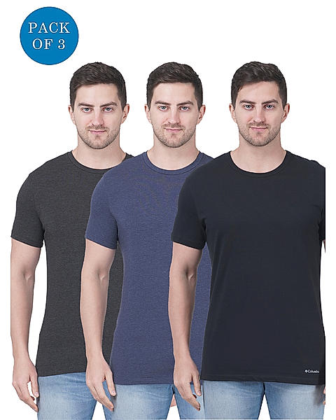 Columbia Mens Multicolor Cotton/Stretch Crew Neck Tshirt - Pack of 3