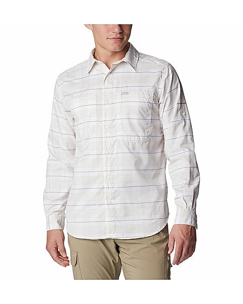 Columbia Mens White Omni-Shade Silver Ridge Utility Lite Plaid Long Sleeve Shirt