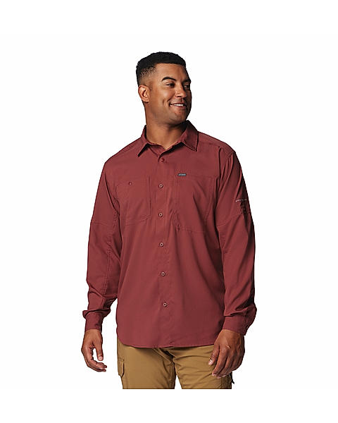 Columbia Mens Red Omni-Shade Silver Ridge Utility Lite Long Sleeve Shirt