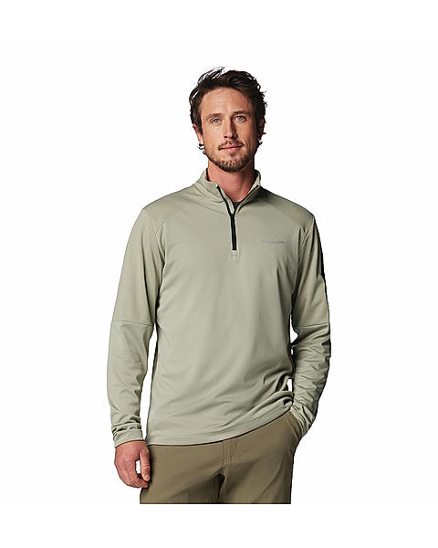 Columbia Mens Green Omni-Shade Columbia Tech Knit 1/4 Zip Tshirt