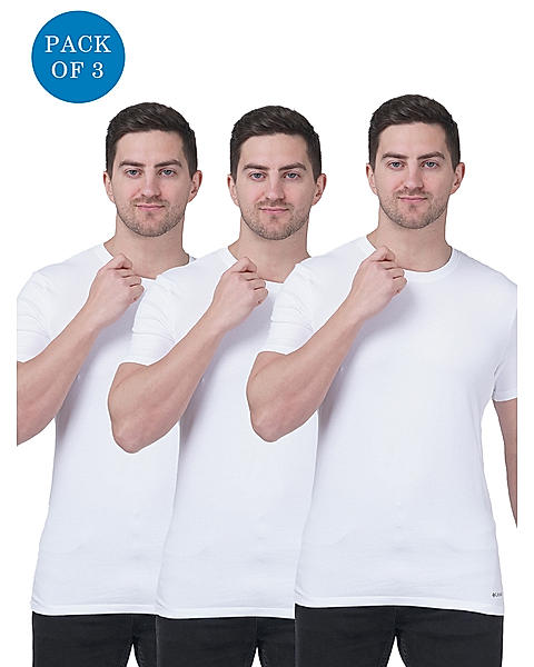 Columbia Men White Pure Cotton Crew-Neck Tee Classic Fit 3 Pack Solid