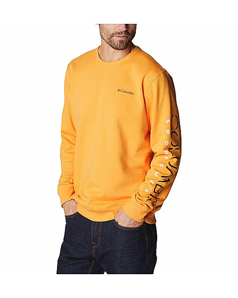 Columbia Mens Orange UPF 50 M Columbia Logo Fleece Crew Pullover