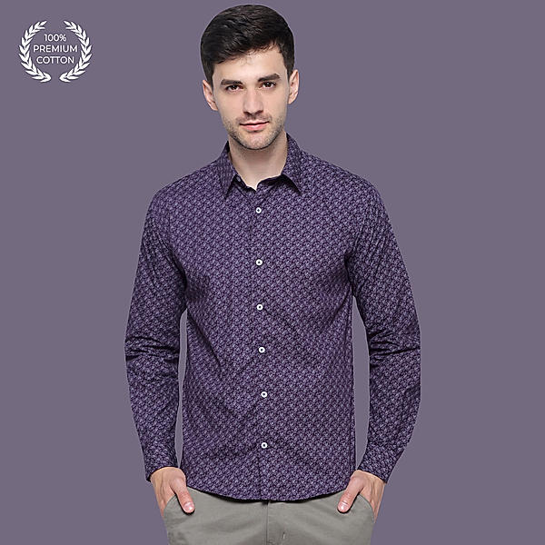 Bilberry Purple Printed Cotton Shirt