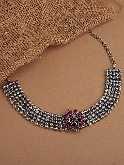 Ruby Silver Plated Oxidised Jewellery Set