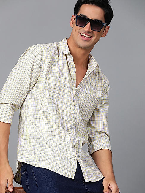 KOTTY MENS REGULAR FIT CHECKERED SPREAD COLLAR CASUAL SHIRTS