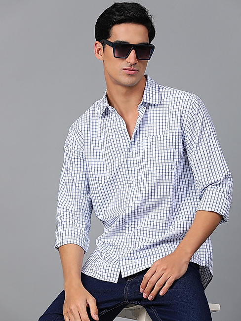 KOTTY MENS REGULAR FIT CHECKERED SPREAD COLLAR CASUAL SHIRTS