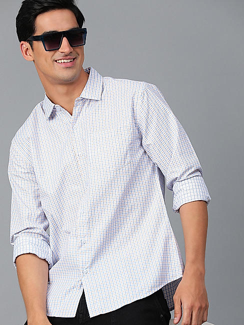 KOTTY MENS REGULAR FIT CHECKERED SPREAD COLLAR CASUAL SHIRTS