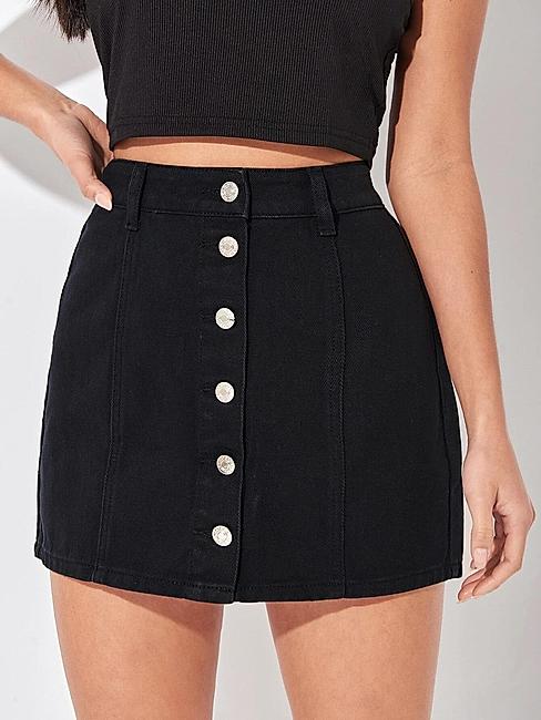 KOTTY WOMENS COTTON LYCRA BLEND BLACK DENIM SKIRTS