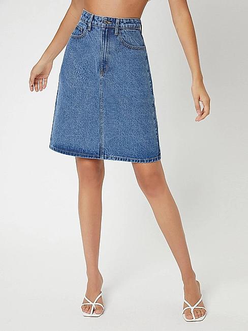 KOTTY WOMENS COTTON LYCRA BLEND BLUE DENIM SKIRTS