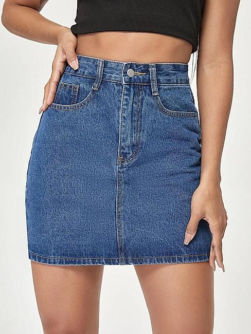 KOTTY WOMENS COTTON LYCRA BLEND BLUE DENIM SKIRTS