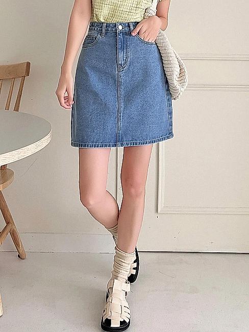 KOTTY WOMENS COTTON LYCRA BLEND LIGHT BLUE DENIM SKIRTS