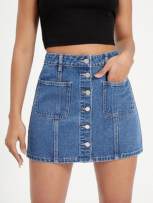 KOTTY WOMENS COTTON LYCRA BLEND BLUE DENIM SKIRTS