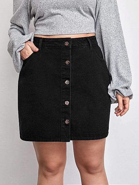 KOTTY WOMENS COTTON LYCRA BLEND BLACK DENIM SKIRTS