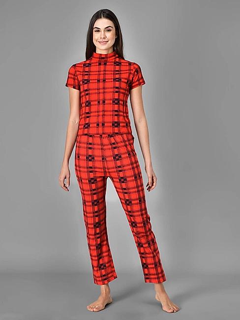 KOTTY Red Printed Cotton Women T-Shirt and Pyjama Set