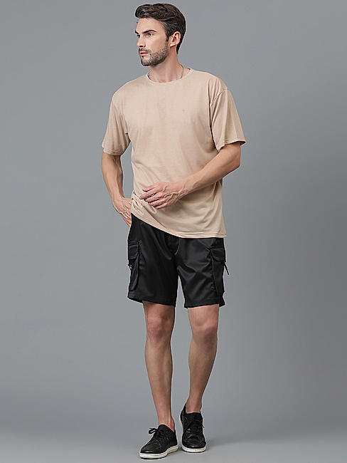 KOTTY MENS POLYCOTTON SOLID COAL BLACK CARGO SHORTS