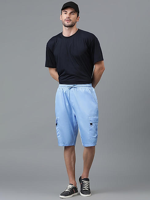 KOTTY MENS POLYCOTTON SOLID ARGENTINA BLUE CARGO SHORTS