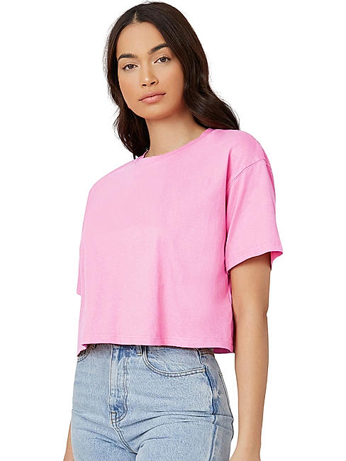 KOTTY WOMEN SOLID ROUND NECK COTTON BLEND PINK T-SHIRT